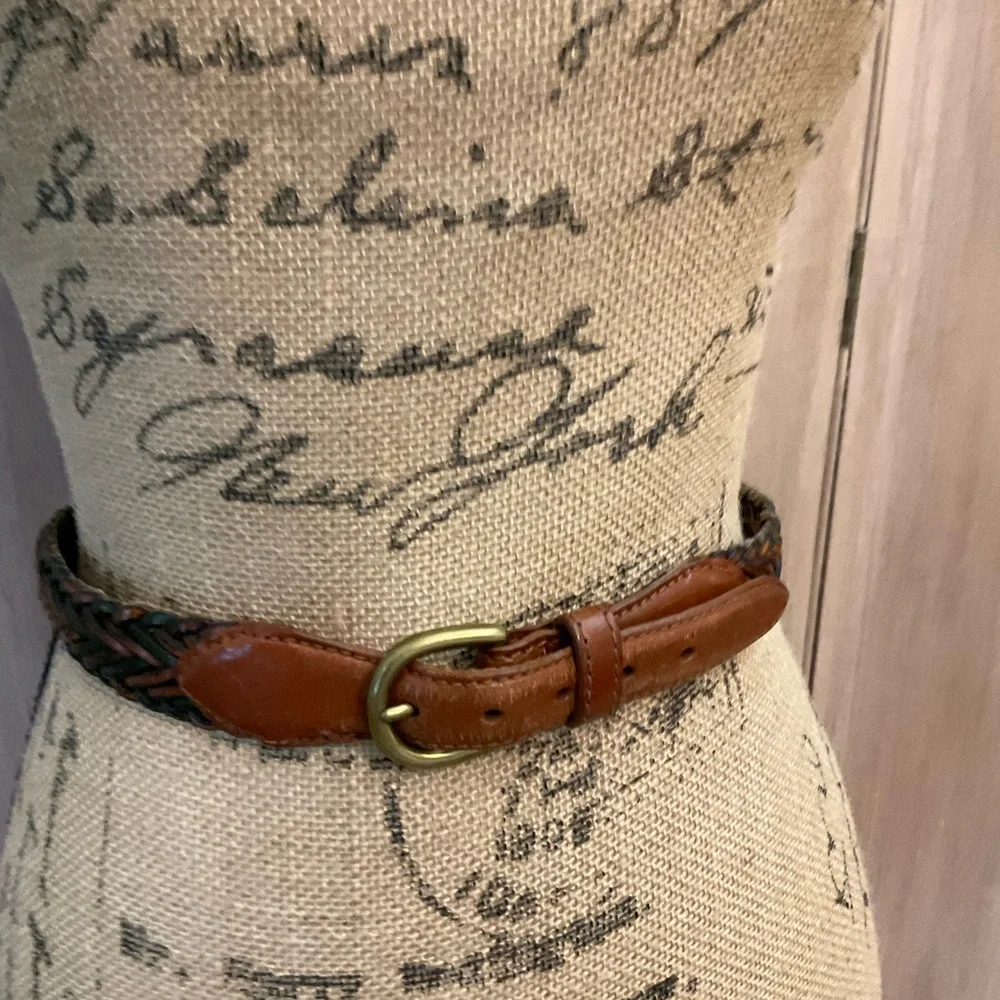 Men’s Size 44 Braided Brown black Genuine Leather Brass Buckle Belt